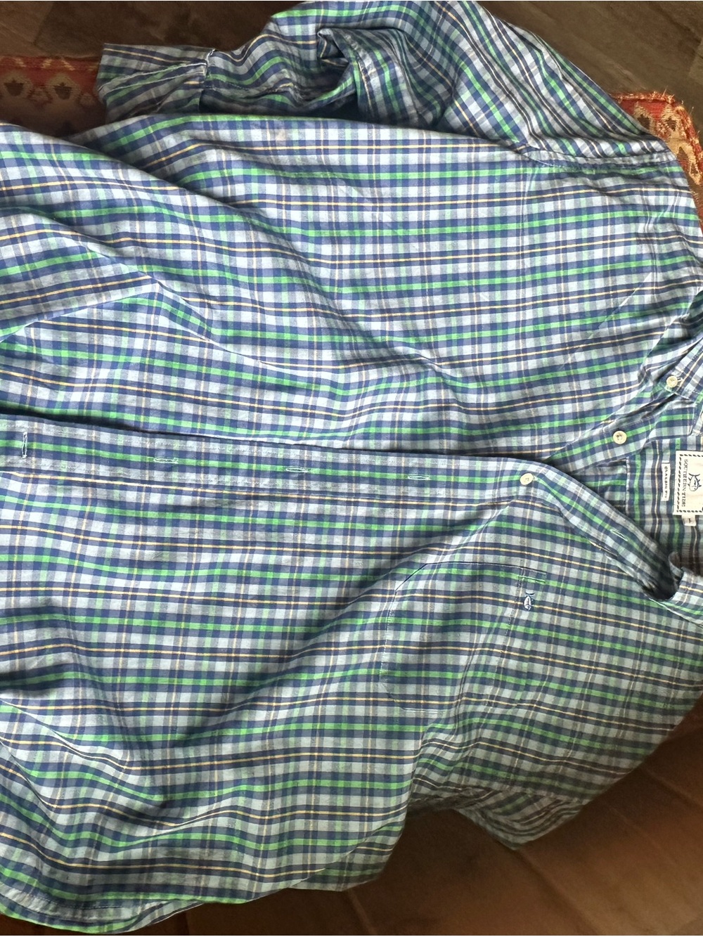 Southern Tide Blue & Green Plaid Cotton Button-Down Shirt